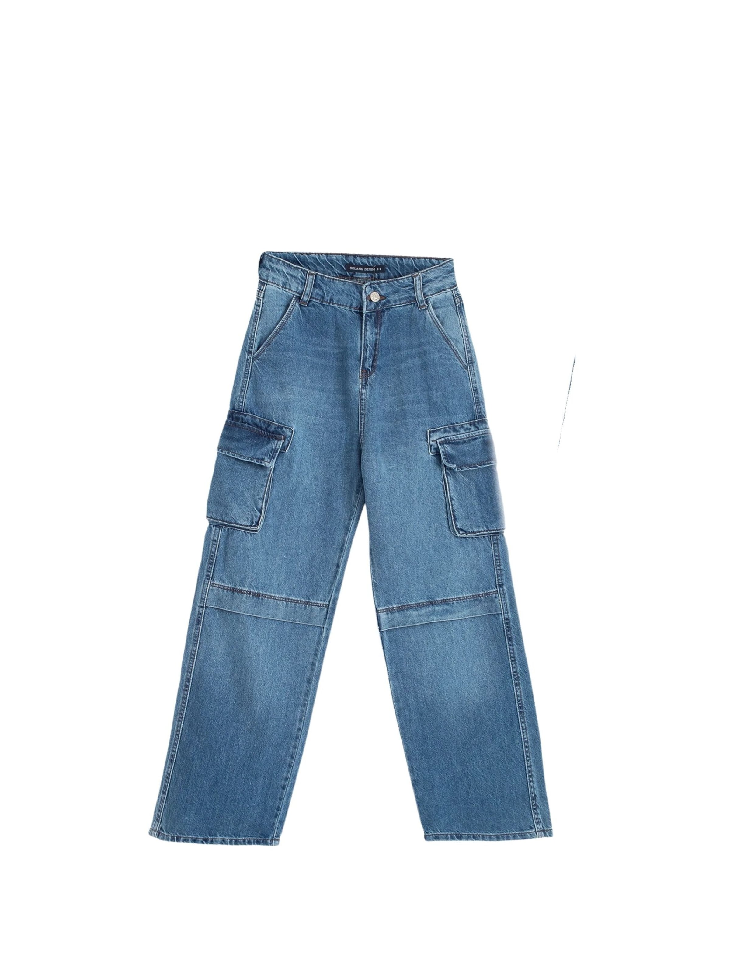 Solang Regular Hose Denim-Cargo-Hose mit Cargotaschen in Blau: Vorderseite