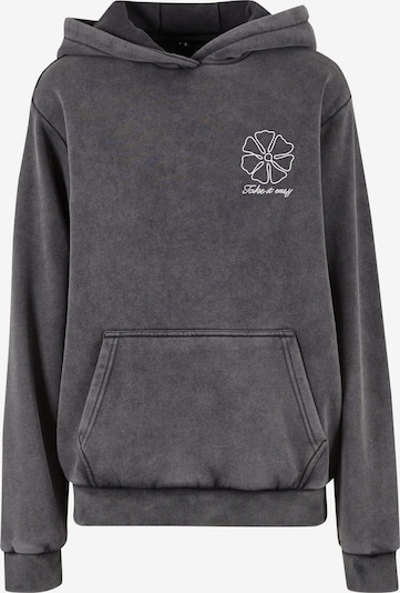 Megztinis be užsegimo 'One Line Flowers' iš Miss Tee, spalva – pilko džinso / balta, Prekių apžvalga