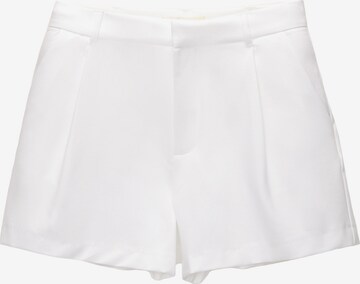 Pull&BearWide Leg/ Široke nogavice Hlače s naborima - bijela boja: prednji dio
