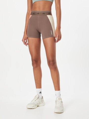 Skinny Pantalon de sport 'Techfit Colorblock' ADIDAS PERFORMANCE en marron : devant