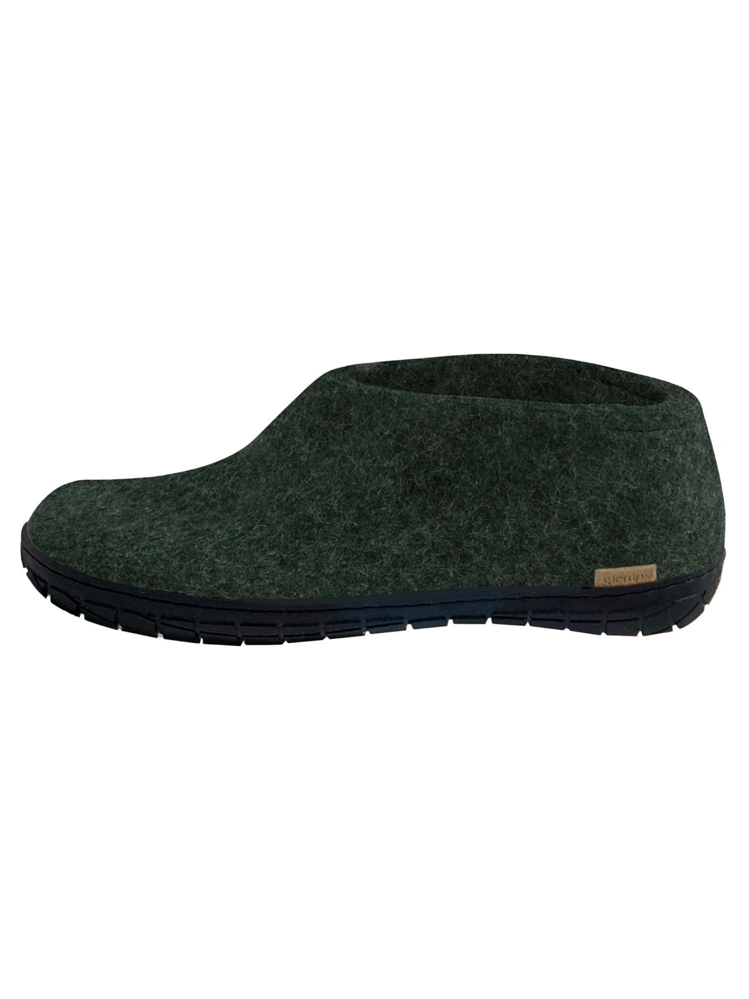 Glerups Slippers 'Black Rubber' in Green