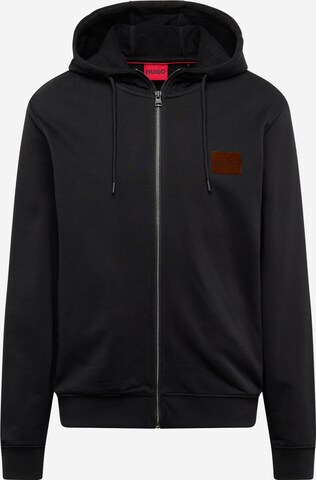 HUGO Zip-Up Hoodie 'Daple' in Black: front