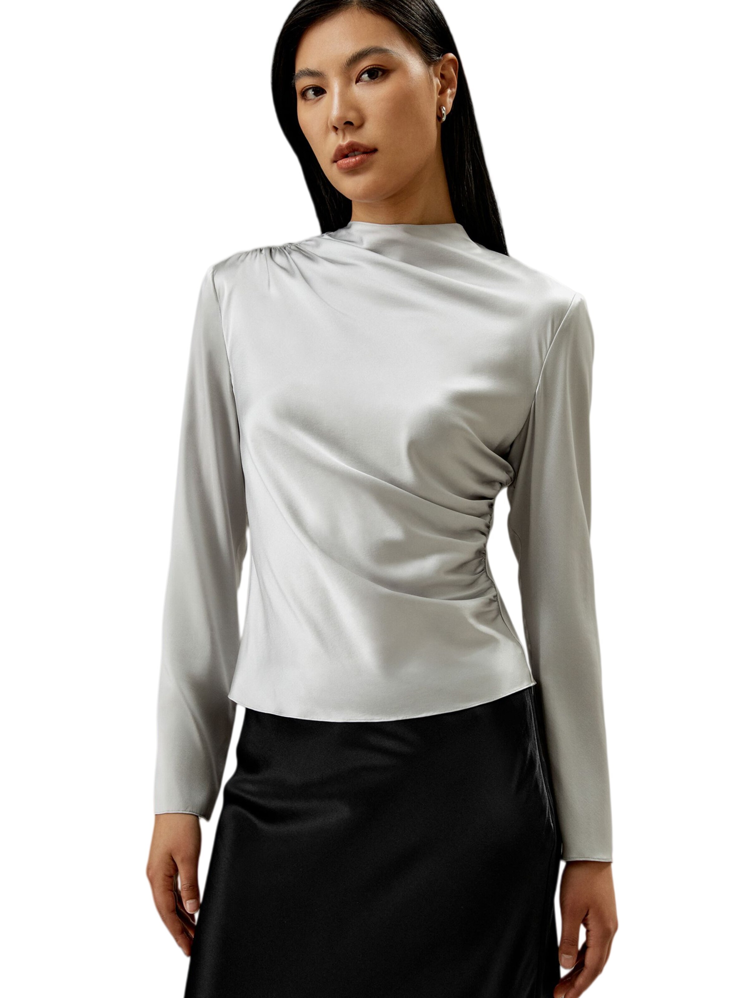 Lilysilk - Blusa 'Schräg-Gewellte Seide Bluse' en gris: frente