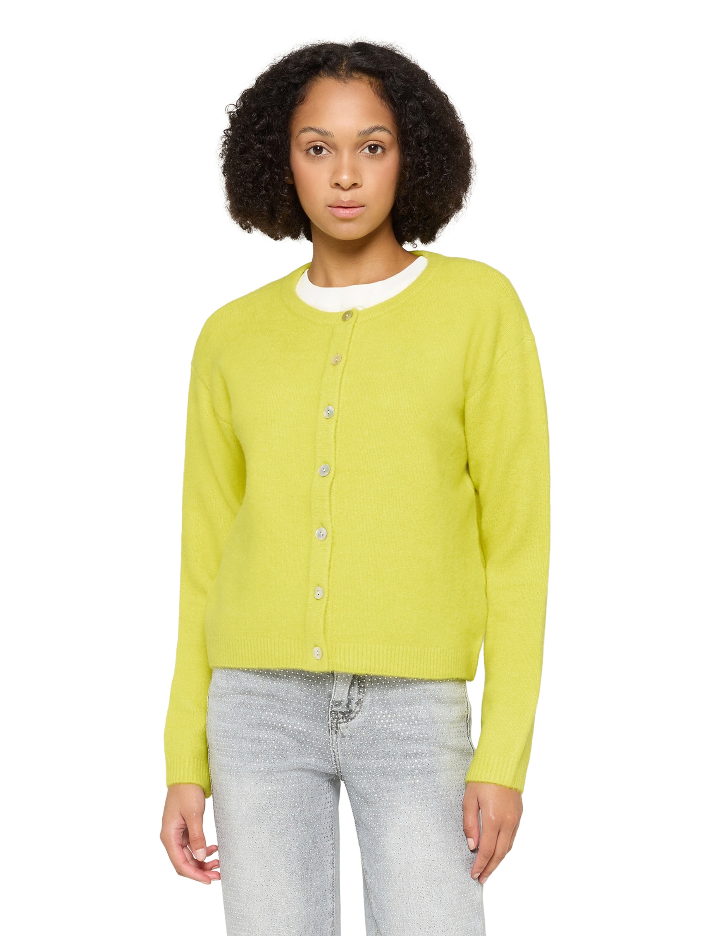 Cartoon Gebreid vest in Geel: voorkant