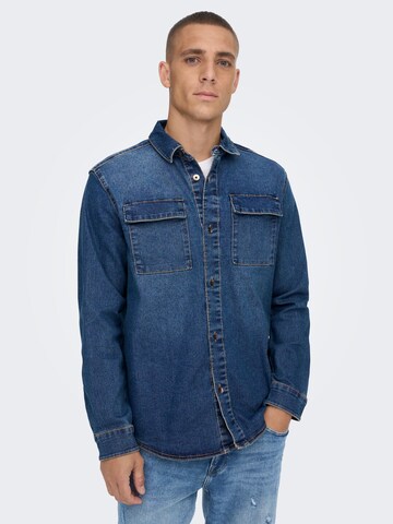 Only & Sons Regular fit Button Up Shirt 'CAMON' in Blue