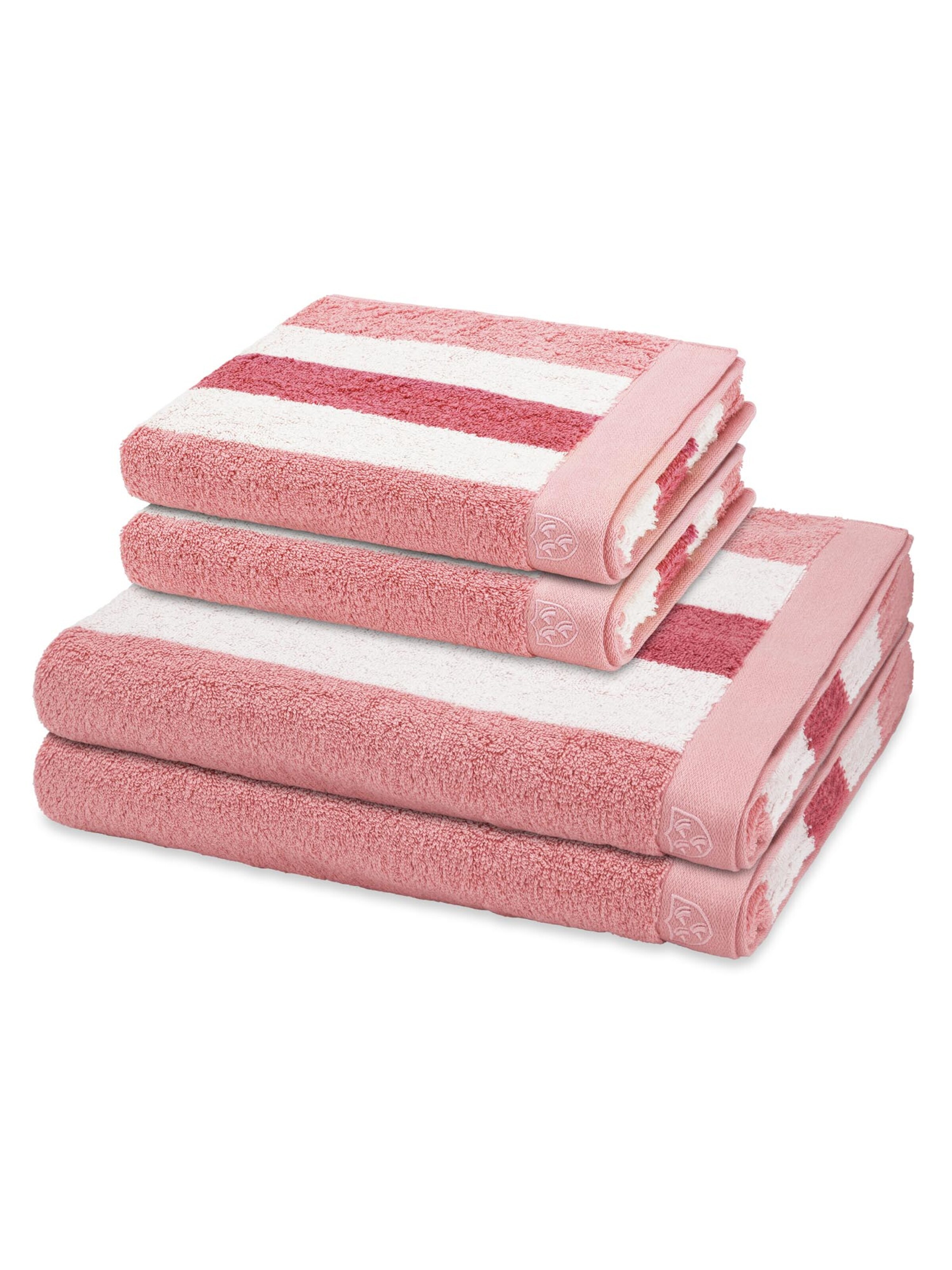 ROSS Handdoek 'Doubleface Stripes' in Roze: voorkant