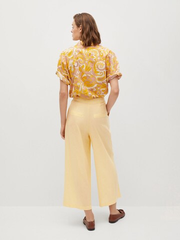 MANGO Wide leg Pleat-Front Pants 'Wave' in Yellow