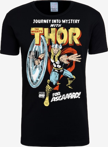 LOGOSHIRT Shirt 'Thor For Asgaaard' in Black: front