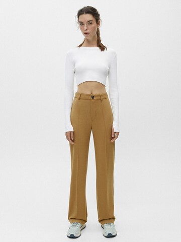 Pull&Bear Wide leg Trousers in Brown: front