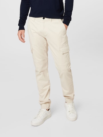 Coupe slim Pantalon cargo TOM TAILOR en beige : devant