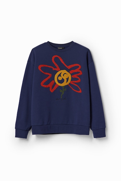 Desigual Sweater majica 'Moon flower' u plava / smeđa / narančasta / crvena, Pregled proizvoda
