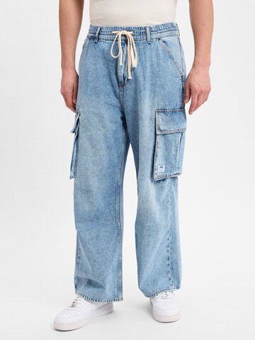 HUGO Wide leg Cargo jeans 'Enora' in Blue: front