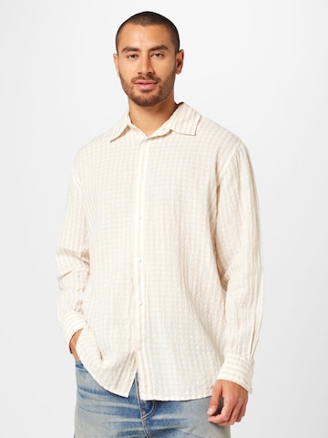 WEEKDAY Comfort fit Button Up Shirt in Beige: front