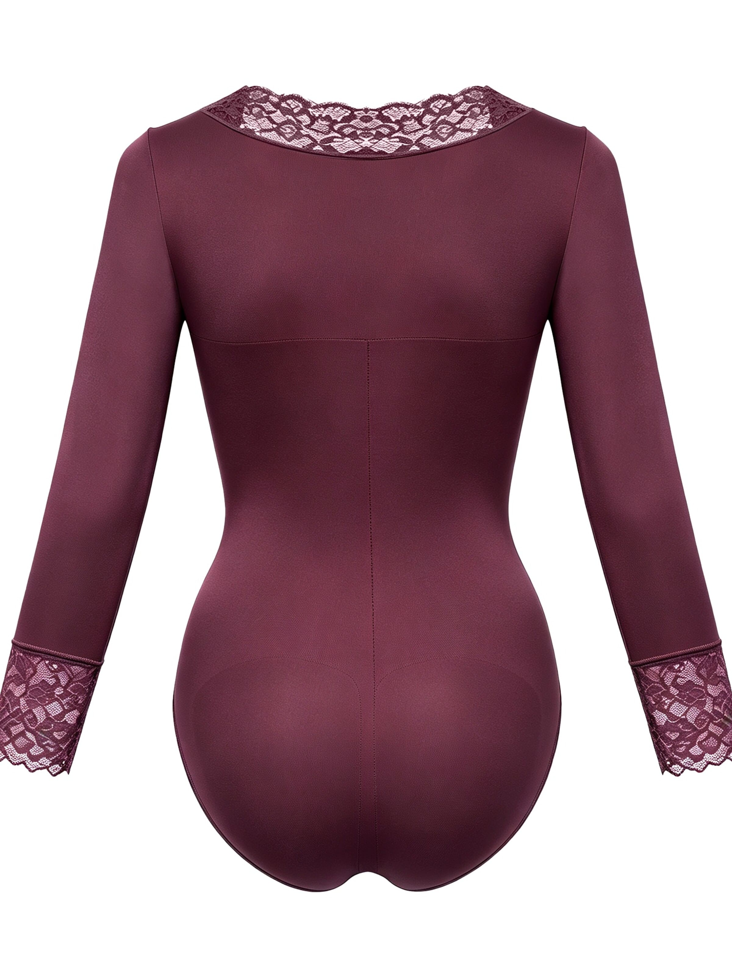 cfab - Body moldeador 'Clean Longsleeve V-Neck with Lace Sculpting Bodysuit with Slip' en rojo