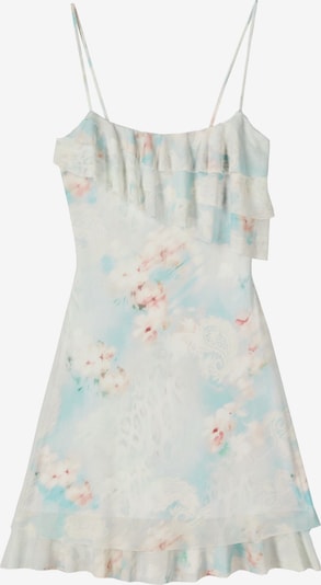 Bershka Kokteilové šaty - svetlomodrá / ružová / biela, Produkt