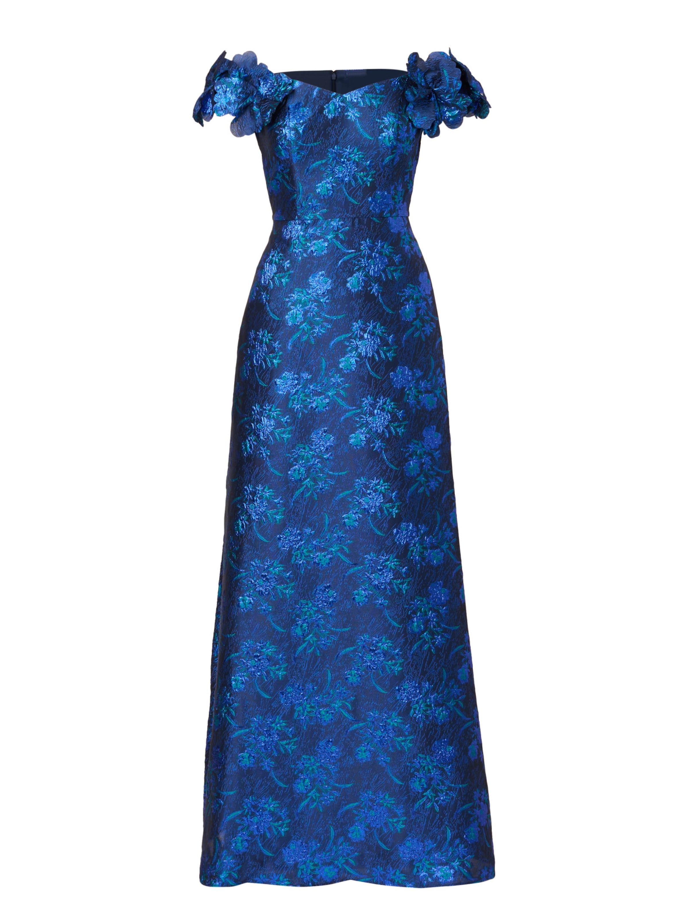 Adrianna Papell Avondjurk 'Floral Jacquard Gown' in Blauw: voorkant