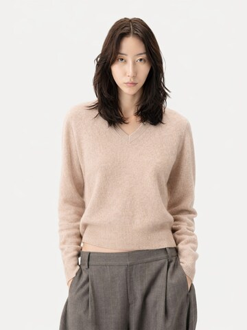 GOBI Cashmere Trui 'Women's Dual-Collar Cashmere Sweater' in Beige: voorkant