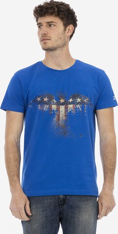 Top 'T-Shirt Uomo Valoris Misto Cotone Viscosa Stampa Aquila' di Trussardi in blu: frontale