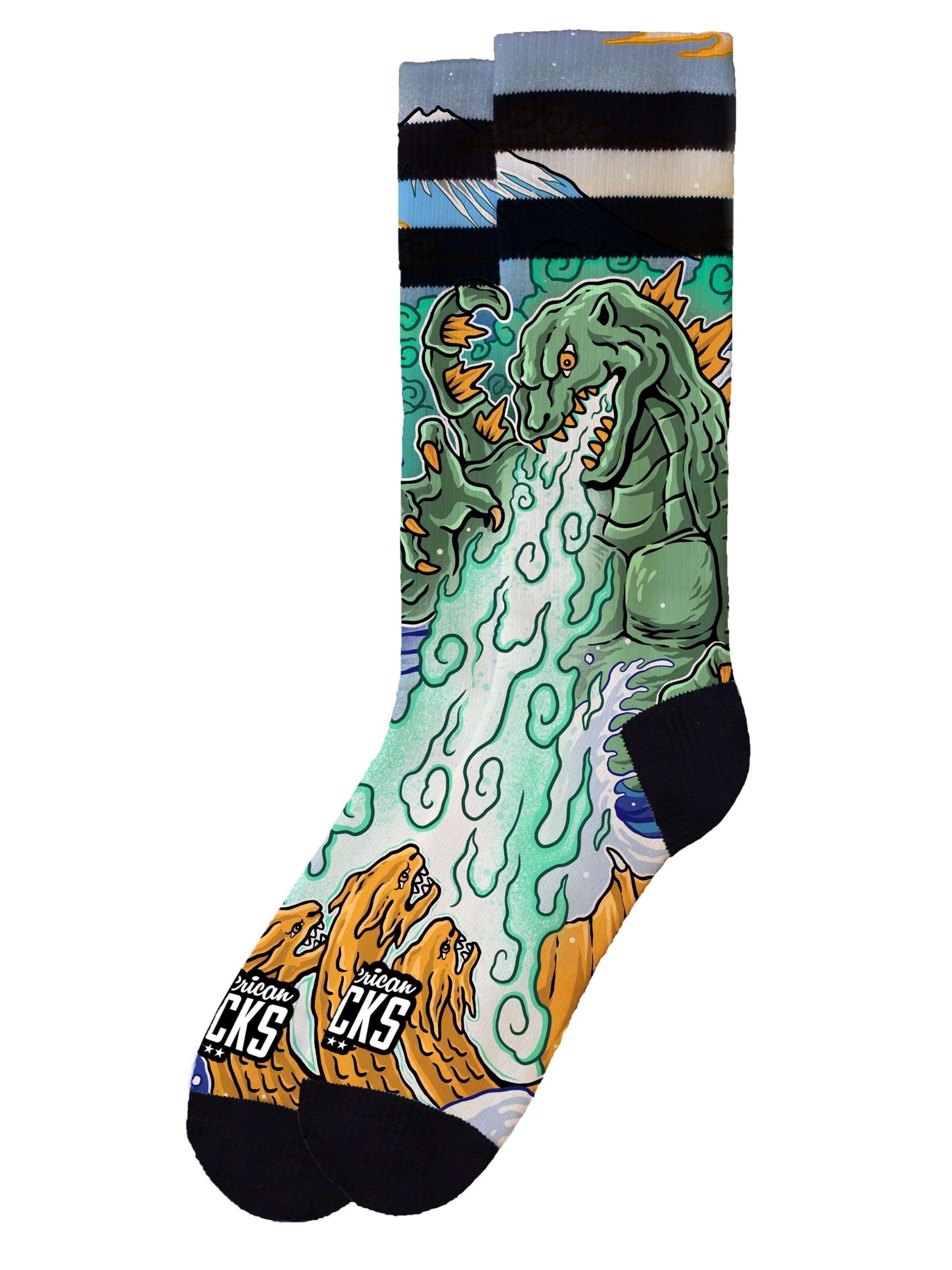 American Socks Socks 'Kaiju King' in Green: front