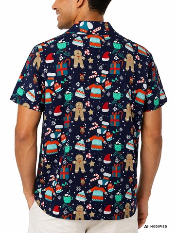 King Kameha Regular Fit Hemd 'Christmas Gingerbread'‌‌‌‌‌‌‌‌‌ in Blau