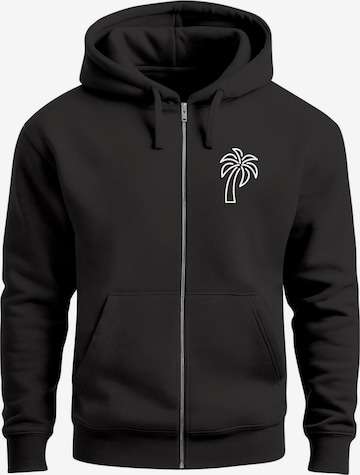 Neverless Zip-Up Hoodie 'Palm Lineart' in Black: front