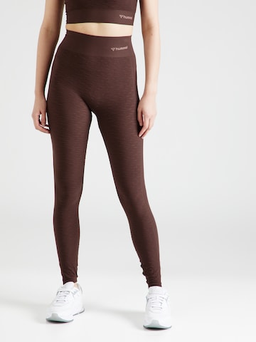 Hummel Skinny Sporthose 'Focus' in Braun