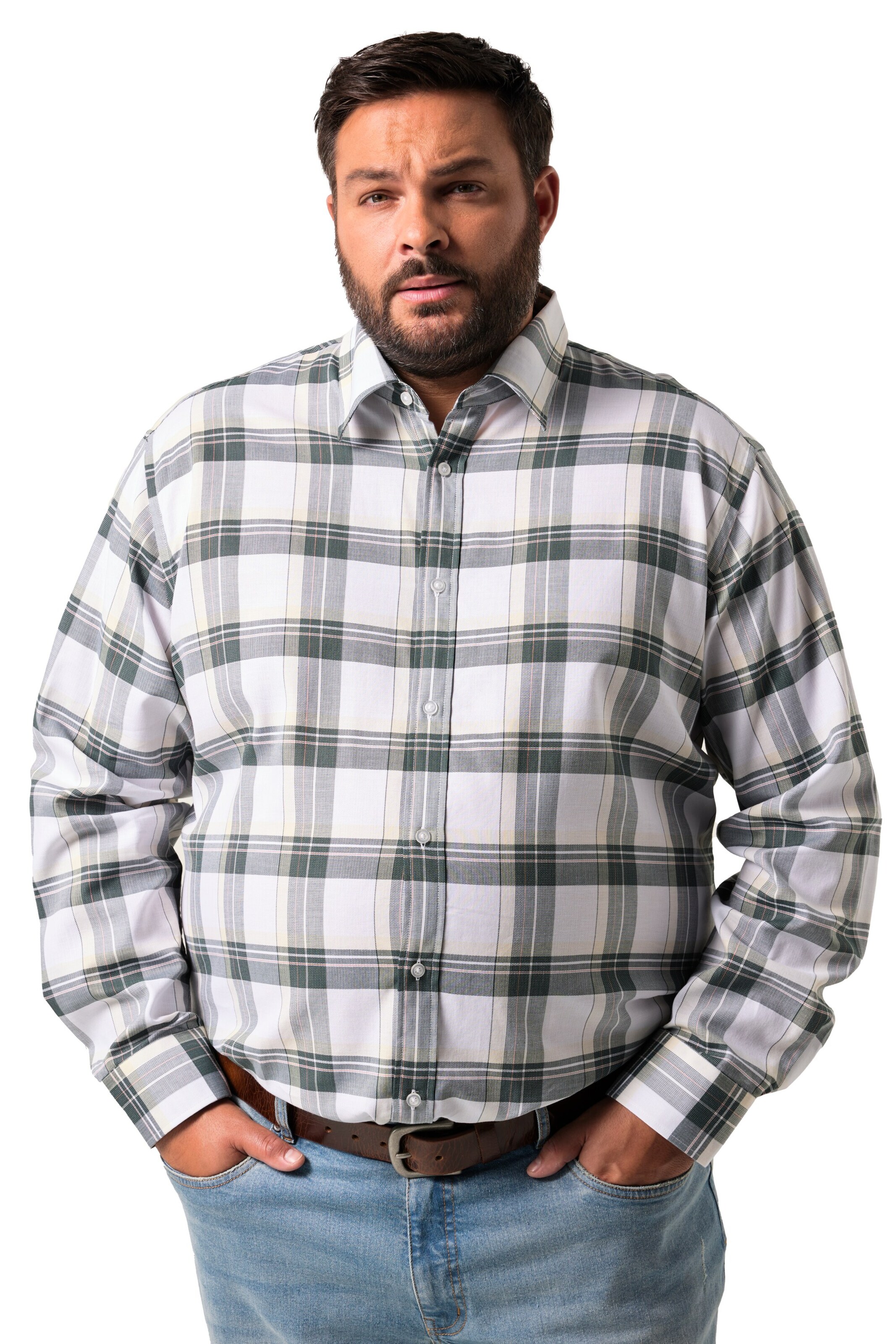 Men Plus Comfort fit Overhemd in Groen: voorkant