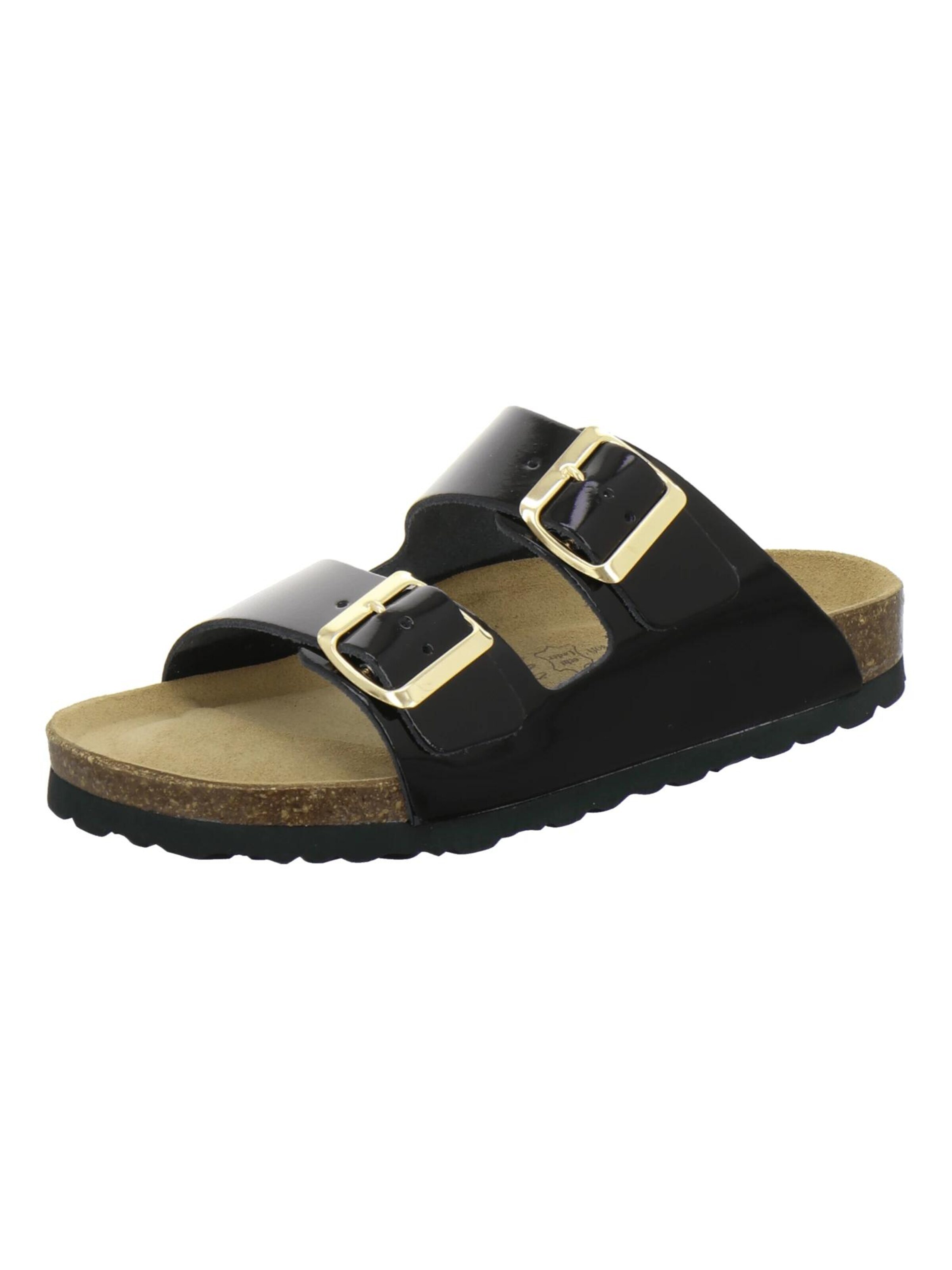 Zoccoletto 'Pantoletten Damen Zweischnaller schwarz Lackleder' di AFS-Schuhe in nero: frontale