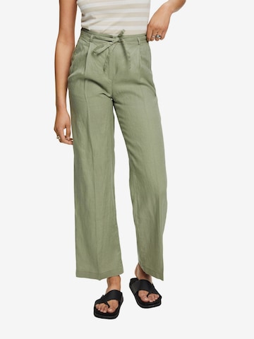 ESPRIT - Pierna ancha Pantalón de pinzas en verde