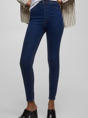 Skinny Jeans de la Pull&Bear pe albastru: față