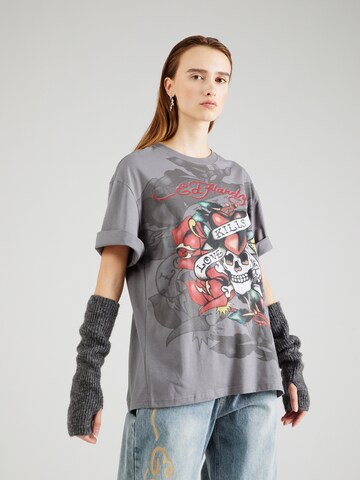 Ed Hardy T-shirt 'KILLS SLOWLY' i grå: framsida