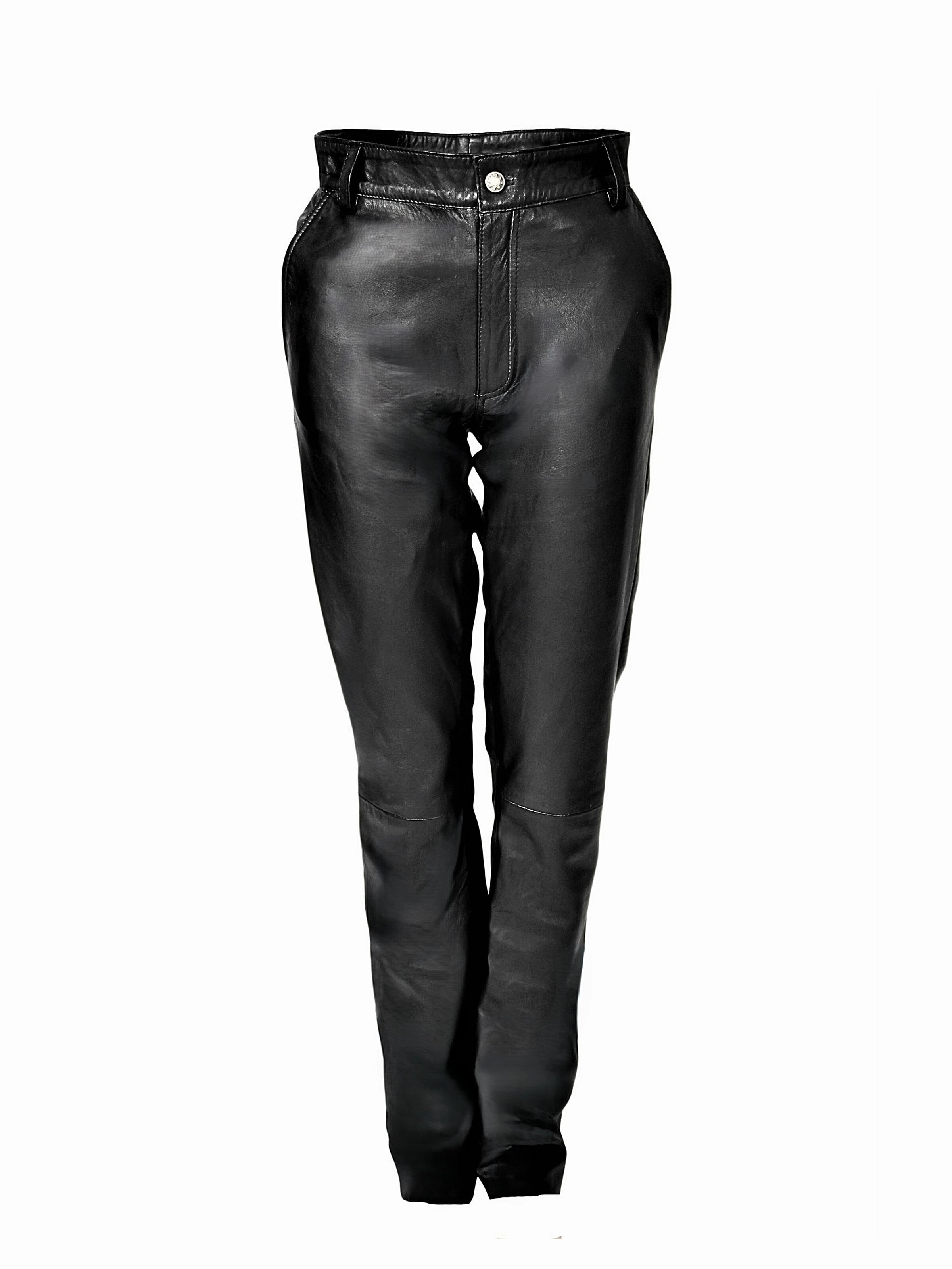 Be  Noble Regular Chino Pants 'Chinohose als EDEL - Echtleder Lederhose schwarz' in Black: front