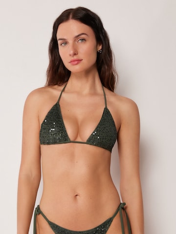 CALZEDONIA Triangle Bikini Top 'Sequin Net' in Green: front