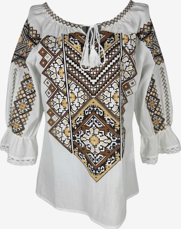 Blouse folklorique 'Damenbluse IL26 weiß/braun marimea S' Rody’s forever en blanc : devant