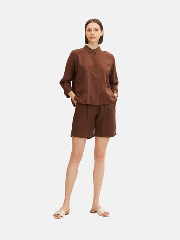 TOM TAILOR Loose fit Pleat-front trousers in Brown: front