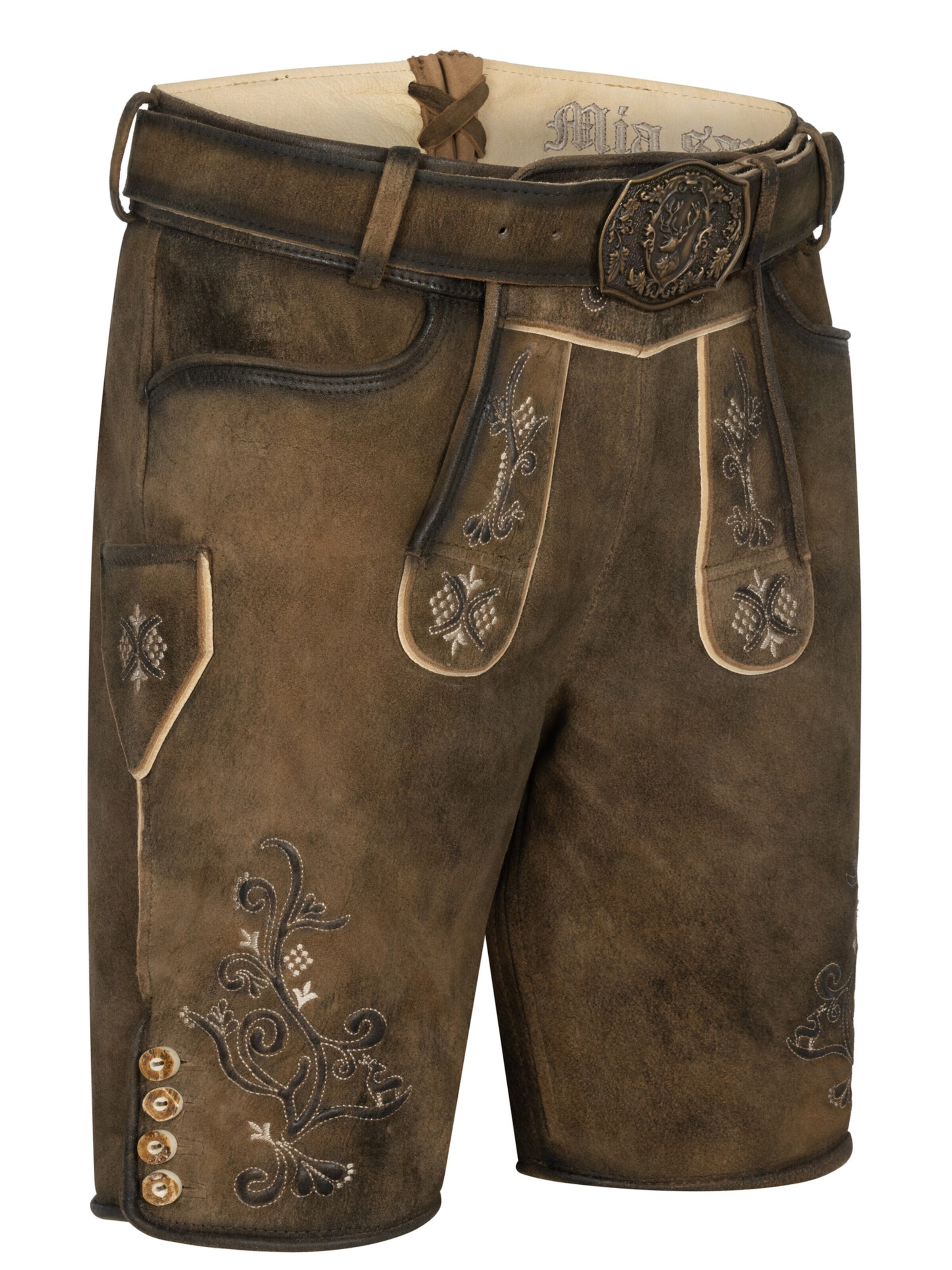 Trachtenhof Nübler Regular Traditional Pants 'Lederhosen kurz Latz Mondsee' in Brown: front