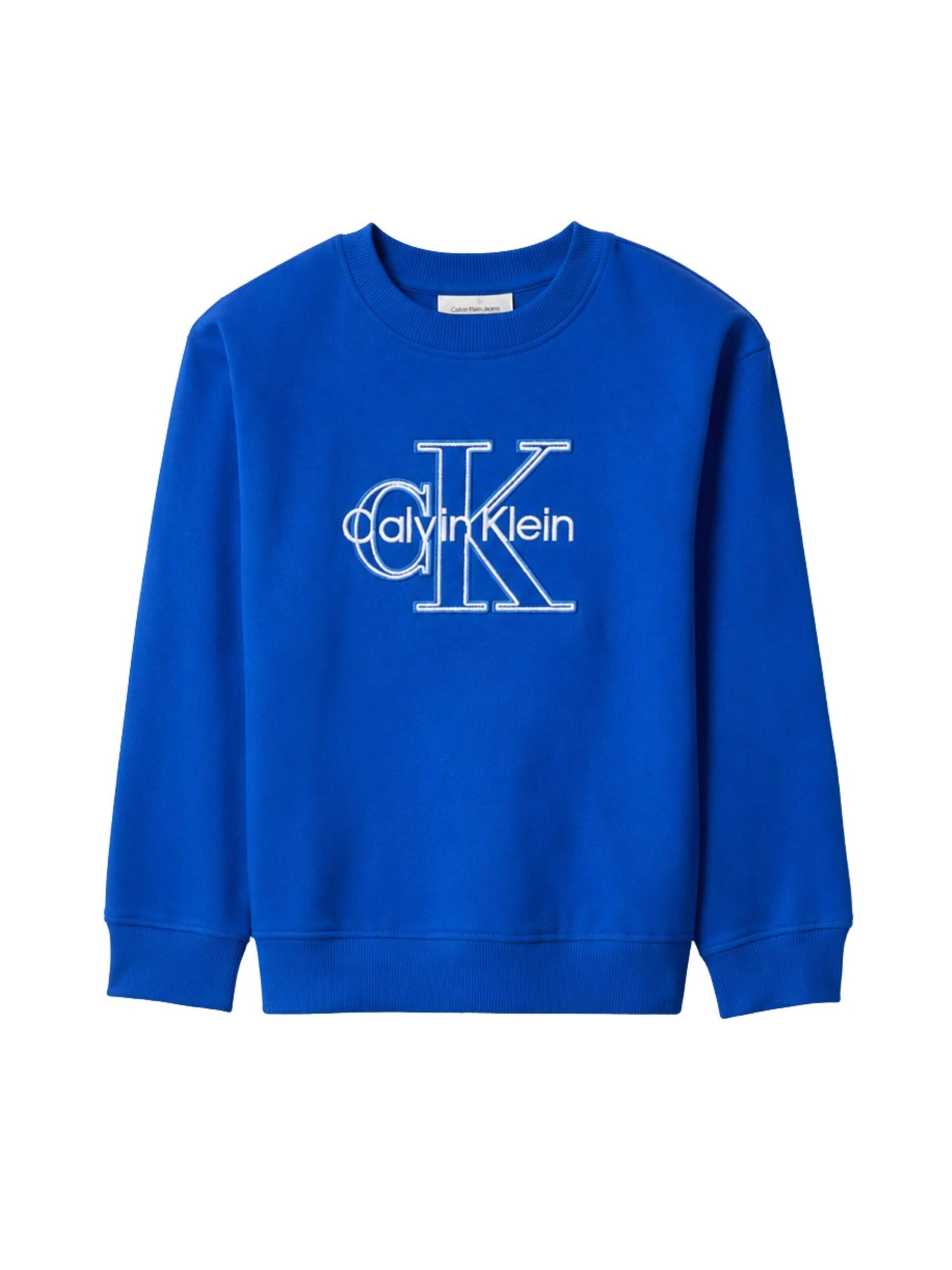 Calvin Klein Kids Sweatshirt 'CALVIN KLEIN  JEANS kids TERRY MONOLOGO CN FELPA' in Blue: front