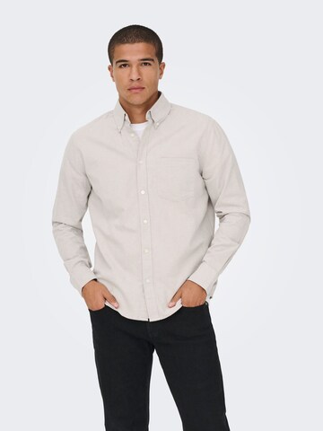 Only & Sons Regular fit Button Up Shirt in Grey: front
