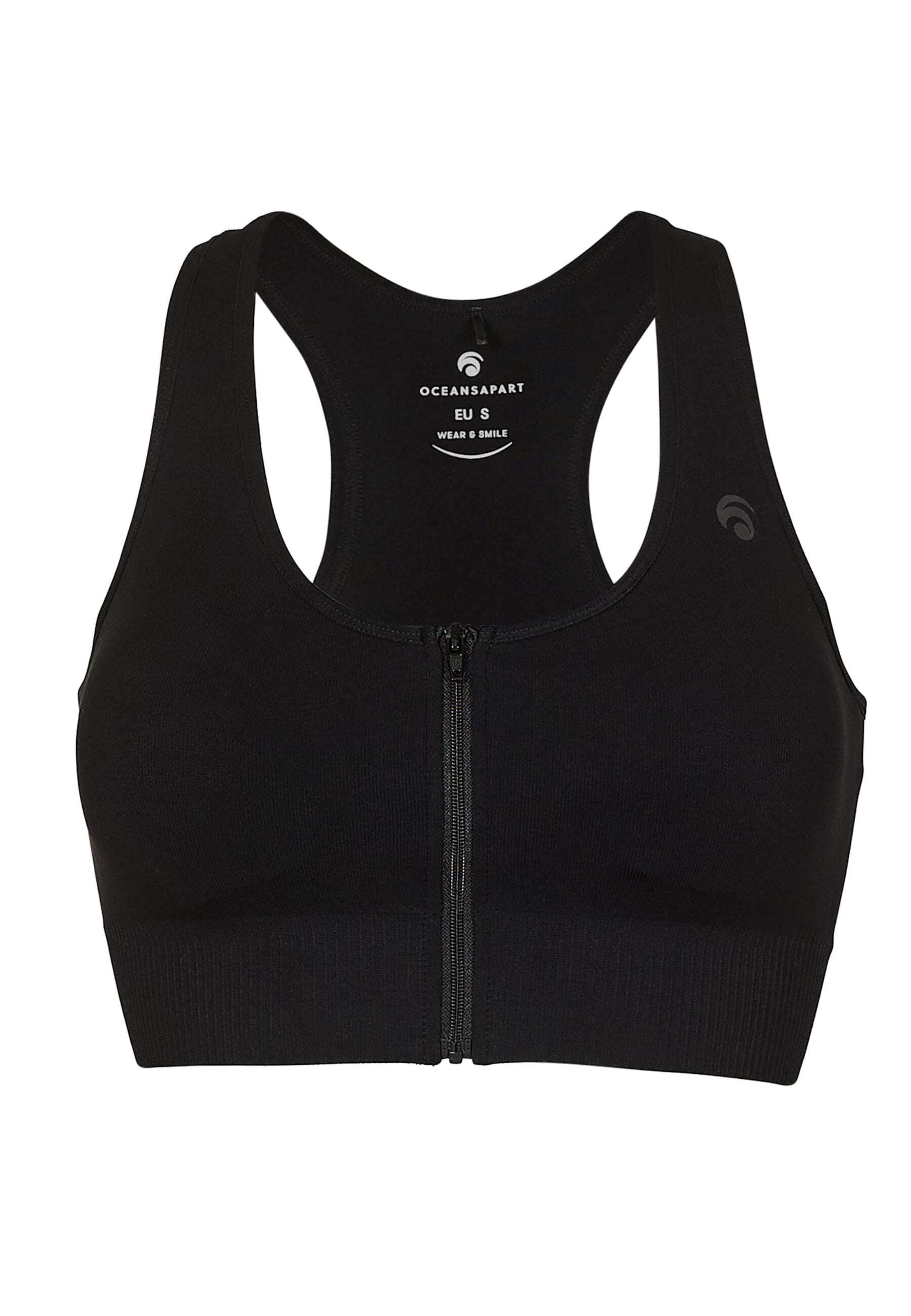 OCEANSAPART Medium Support Sports Bra 'Nami' in Black: front