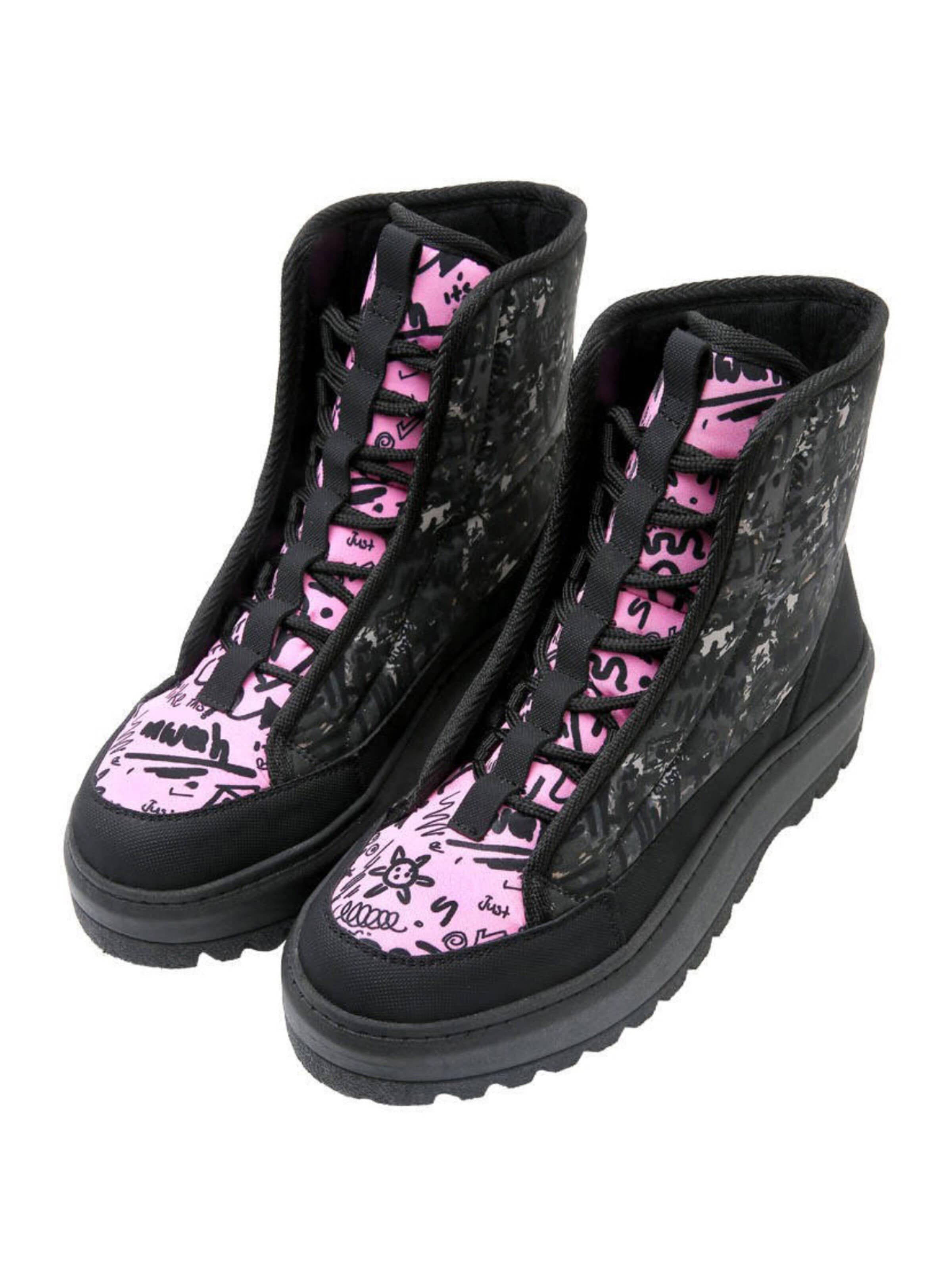 DOGO Schnürstiefel 'DOGO Shelly Boots - Doodle Camo'‌ in Schwarz: Vorderseite