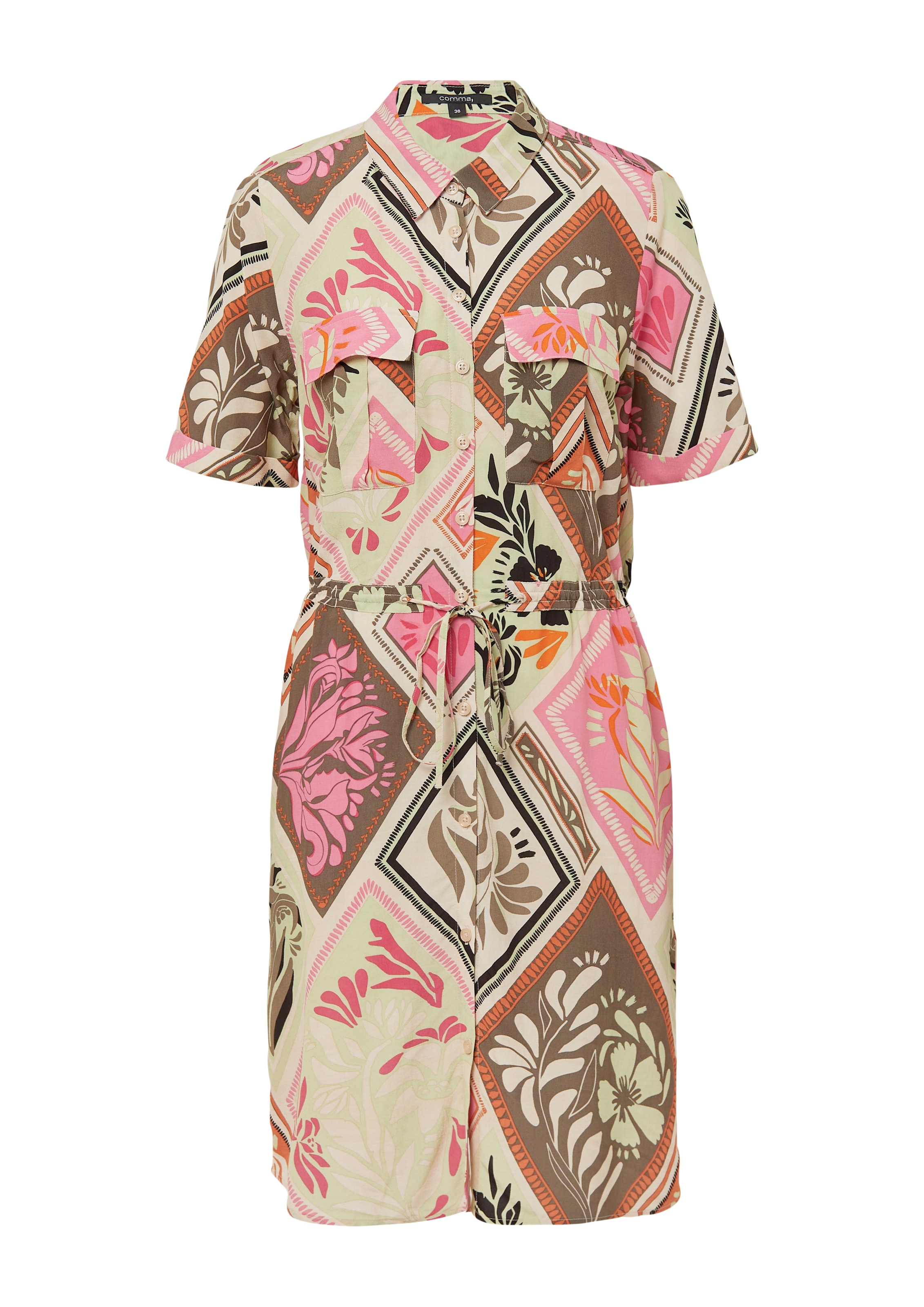 COMMA Blousejurk in de kleur Olijfgroen / Lichtgroen / Pink / Lichtroze, Productweergave