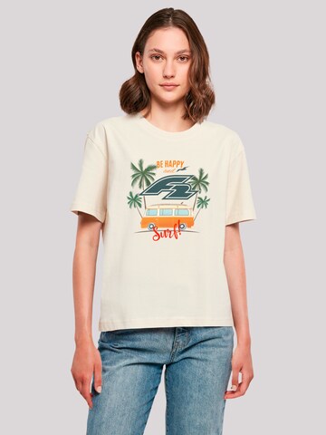 F2 T-Shirt 'Be Happy And Surf Bulli Sommer' in Beige: Vorderseite