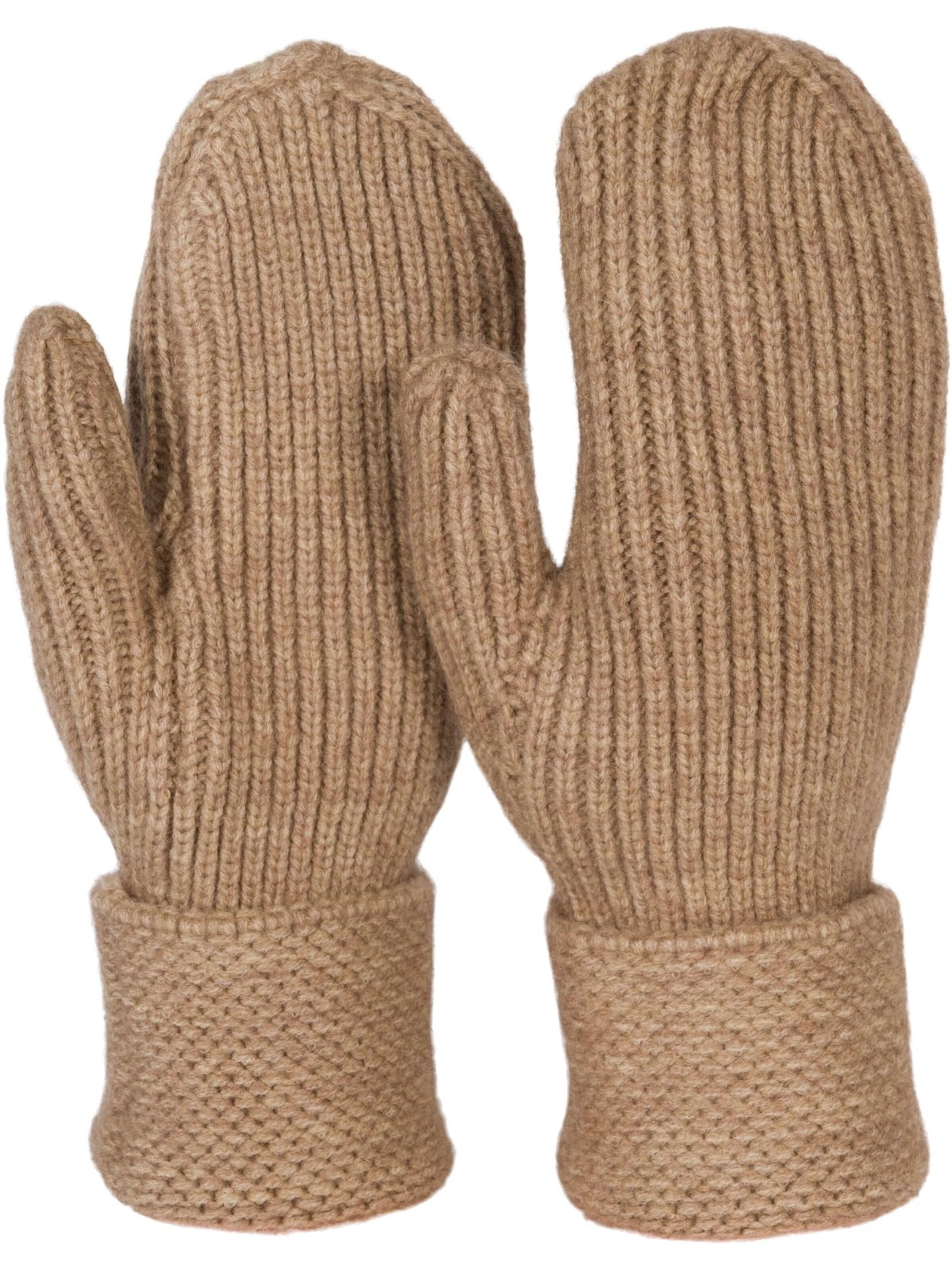 styleBREAKER Fingerhandschuhe 'Strick Fäustlinge mit gemustertem Bund'‌‌ in Braun: Vorderseite