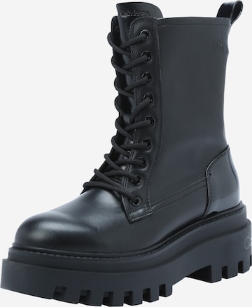 Calvin Klein Jeans Lace-Up Ankle Boots in Black: front