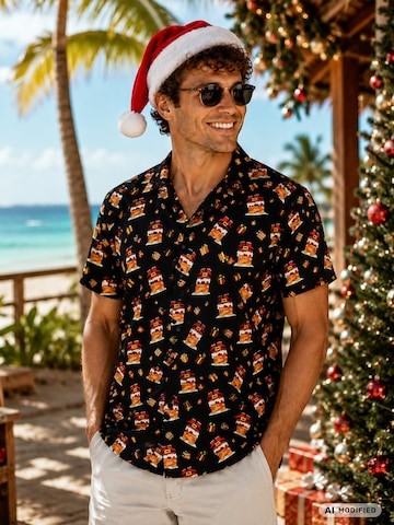 Regular fit Camicia 'Christmas Stuck Santa' di King Kameha in nero