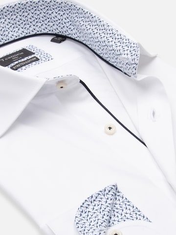 7Camicie - Ajuste estrecho Camisa de negocios 'Firenze Sport Poplin Stretch Man Shirt White' en blanco