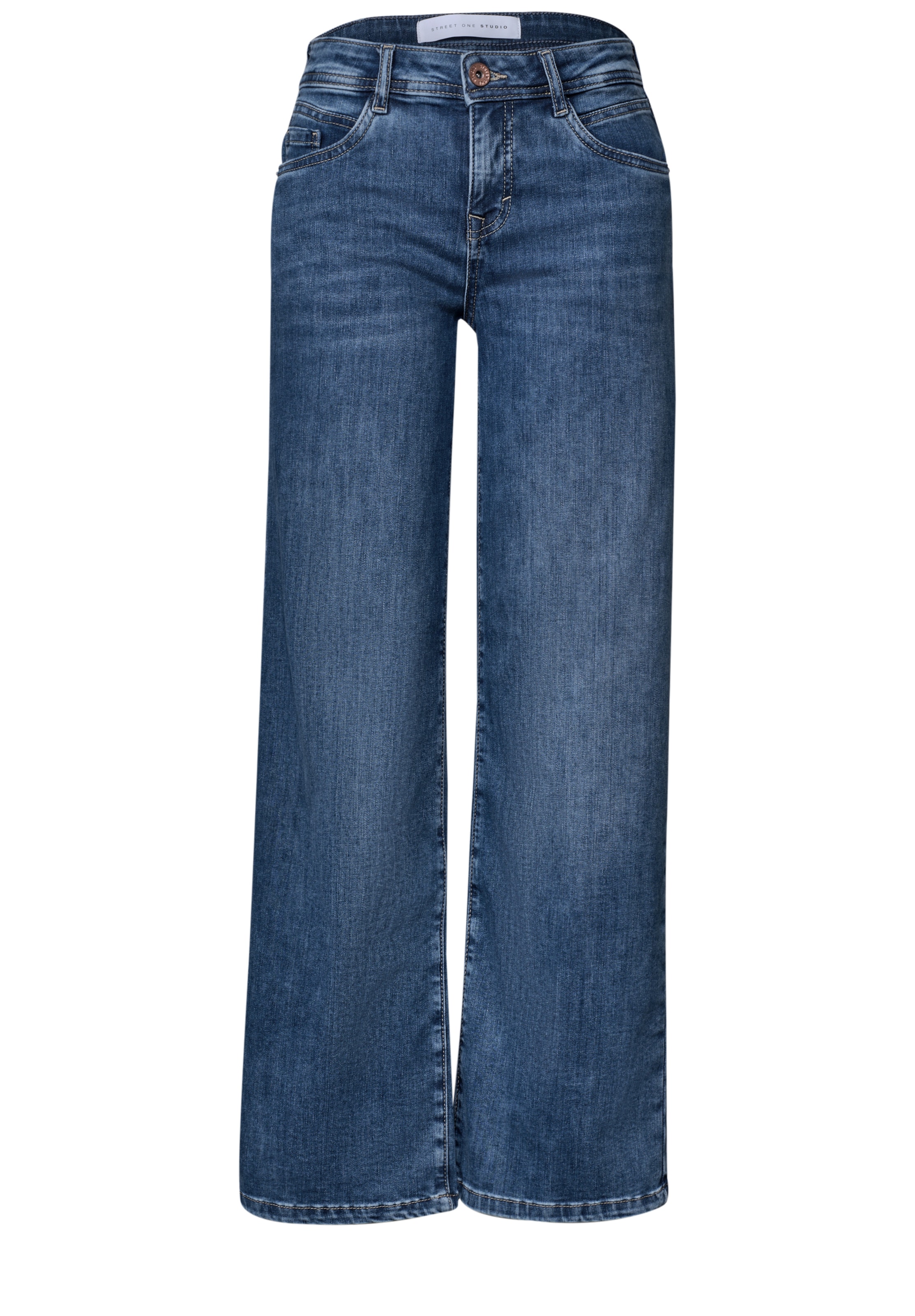 Street One Studio Loosefit Mid Waist Wide Leg Jeans im Loose Fit in Blau: Vorderseite