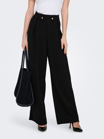 ONLY Wide Leg Bukser med lægfolder 'ONLSania' i sort: forside