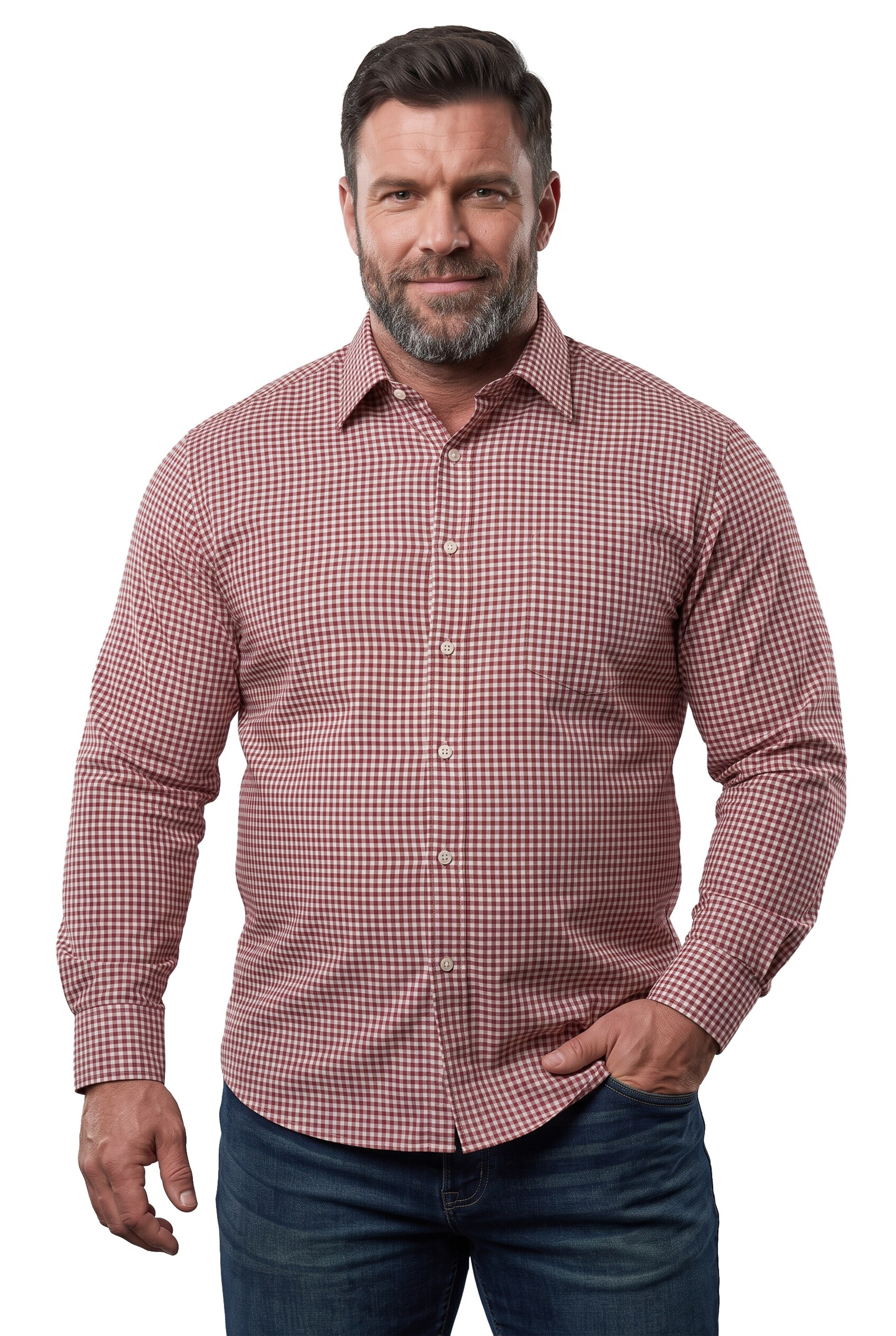 Men Plus Comfort fit Overhemd in Rood: voorkant