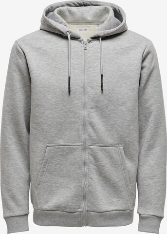 Only & Sons Zip-Up Hoodie 'Ceres' in Grey: front